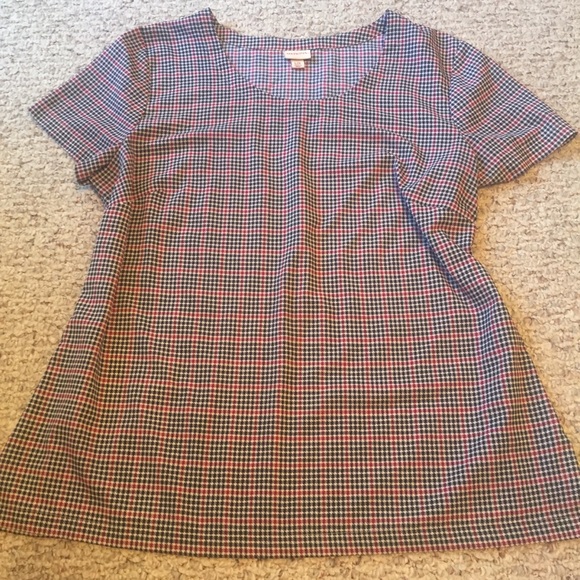 Merona Tops - Merona Checkered Red Creme & Blue Blouse